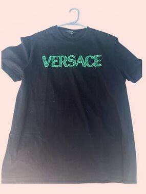 Versace Black Crewneck Tee with Green Logo